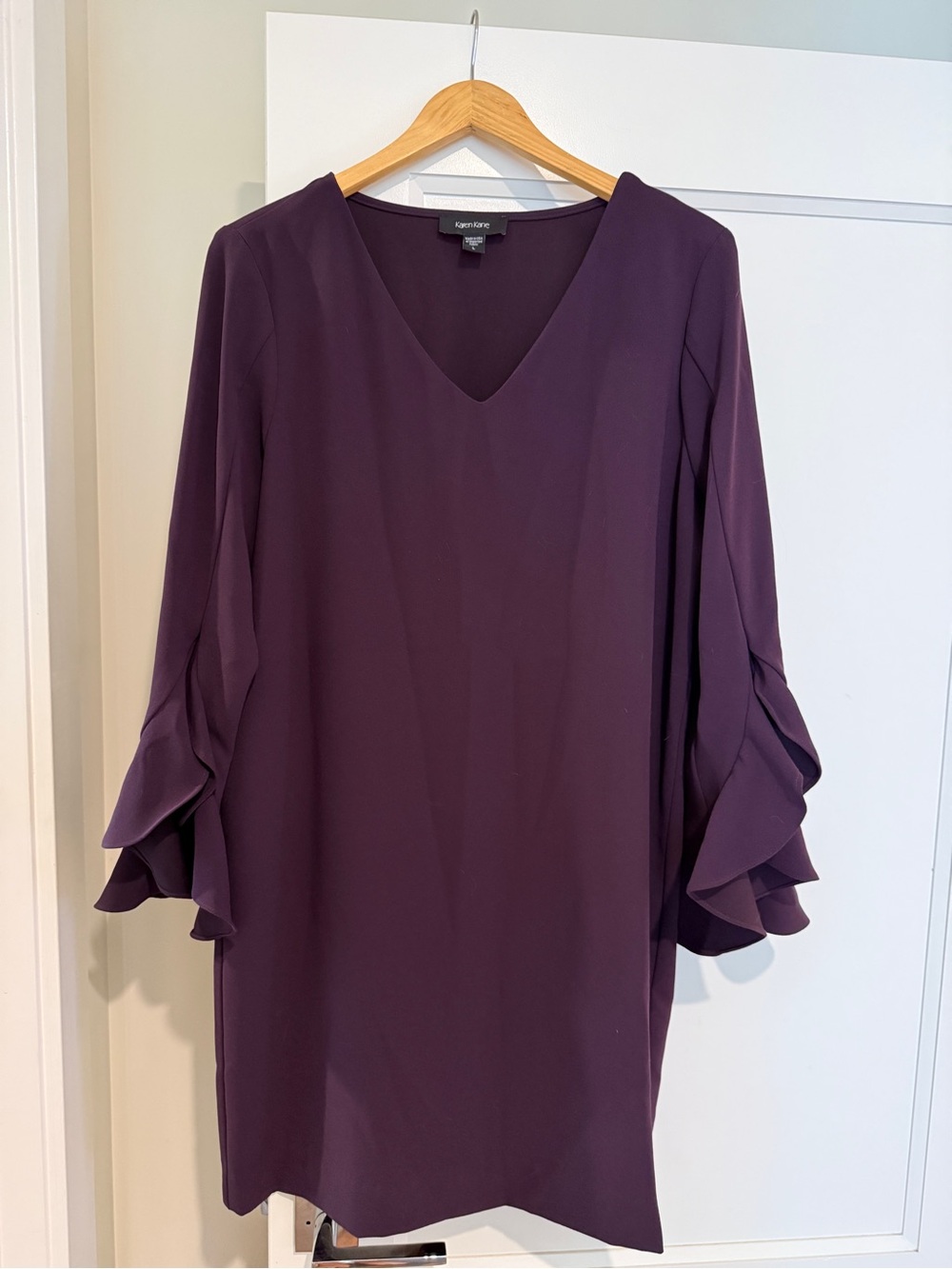 Karen Kane Plum V-Neck Midi Dress with Ruffle Sleeves